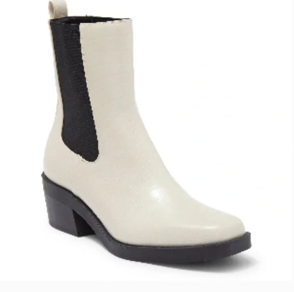 Open Edit Ayla Chelsea Boots 8.5 White Croc Ankle Mid Calf Booties Western Heel